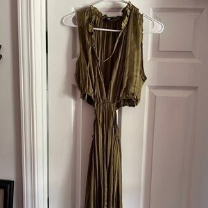 Zara Green Wrap Tie Front Gown with Puff Sleeves